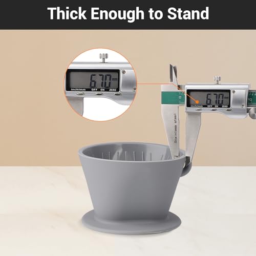 Image of Segarty Silicone Coffee Dripper, Gray Single Cup Pour Over Coffee Maker with Storage Pouch, Size NO.2 Reusable Cone Drip Filter Holder Slow Brewer with 3 Holes for Travel, Camping, Backpacking