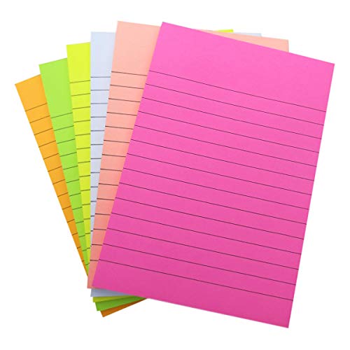 Creatiburg Sticky Note Pads Lined 4x6 inches 6 Pads 50 Sheets/Pad Ruled Self-Stick Notes Bright Colors Easy Post Notes Individually Wrapped, Great Office Supplies School Gift Set