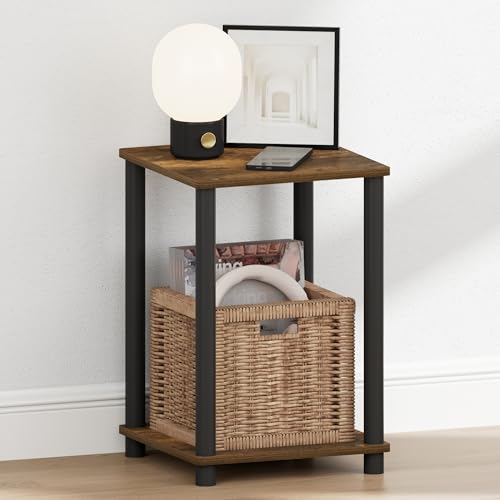 Image of Furinno Turn-N-Tube Night Stand, 2-Tier Open Shelf Design Nightstand, Toolless Square Bedside Table, End Table, Side Table, for Bedroom, Closet, Dorm, Amber Pine