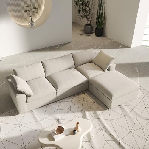 Image of JACH L-Shaped Cloud Sectional Sofa for Living Room, Modular Modern Couch (Khaki)
