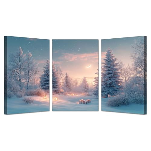 Tableau murale chambre deco et salon : lot 3 posters paysage neige moderne