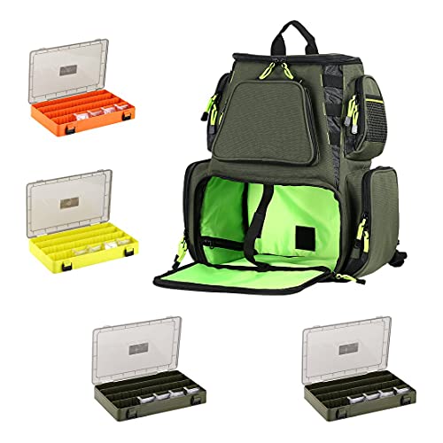 Seaknight Fishing Tackle Backpack, Water-Resistant Large Storage With 4 Trays, Outdoor Multifunctional Box Tackle Bag For Fishing Camping Hiking Cycling (Green-25L With 4 Trays) #TOP7