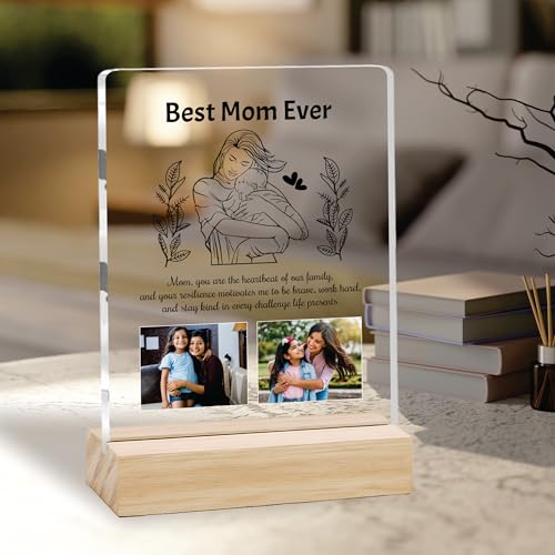Image of Giftplease Customized Photo Frame With Wooden Stand | Personalised Printed Photo & Text Frame | Gift For Mom | Birthday | Mother's Day | (Transparent, 6x8 Inches, Tabletop) m 06