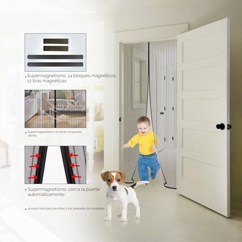 Miniatura 5 de Mycarbon Mosquitera Puerta Magnetica Corredera Cortina 90x210, Negro