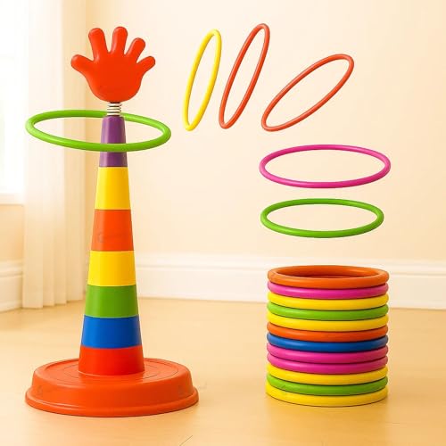 Image of GRAPHENE 2 in 1 Stacking Ring Toss Game Toy for Kids Indoor Outdoor Target Throw Colour Recognition Brain Development Educational Toys For 1-5 Years Girls Boy Fun Learning Activity Toy Set Gift for 3+