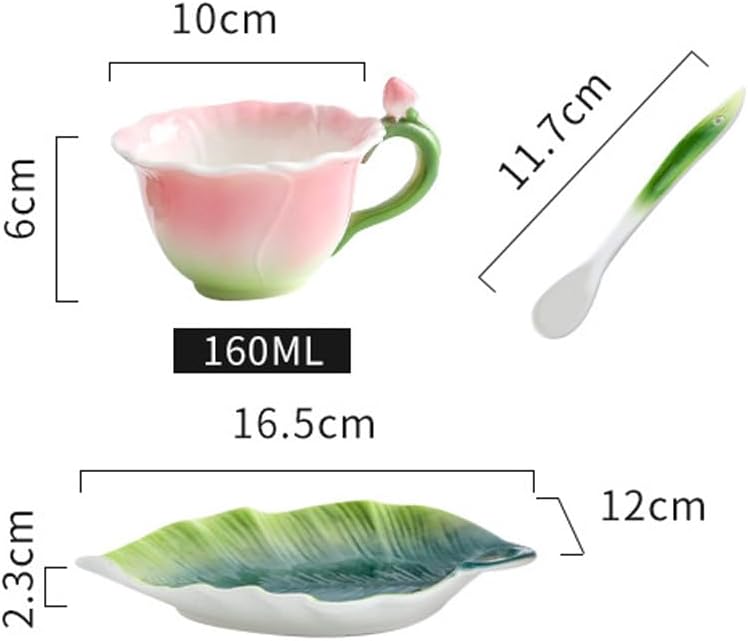 Miniatura 2 de Beddinginn Taza de café de cerámica, taza de té, creativa en forma de rosa 3D, esmalte de cerámica, taza de té y platillo para el día de San