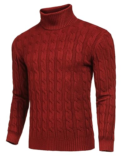 Image of COOFANDY Men's Slim Fit Turtleneck Sweater Casual Twisted Knitted Pullover | Turtleneck Design, Cable Knit Texture with Ultra Stretch, Slim Fit Thermal, Business Casual Office Wear, Fall Winter Clothing