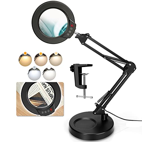 10X Magnifying Glass with Light and Stand, Upgrade Button 5 Color Modes Dimmable Lighting, Krstlv 2-in-1 LED Lighted Magnifier, Hands Free Desk Lamp with Clamp for Soldering Craft Hobby Close Work 10X Magnifying Glass with Light and Stand, Upgrade Button 5 Color Modes Dimmable Lighting, Krstlv 2-in-1 LED Lighted Magnifier, Hands Free Desk Lamp with Clamp for Soldering Craft Hobby Close Work