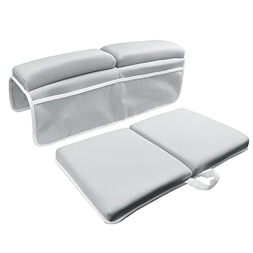 Bath Kneeler and Elbow Rest Pad Set, 1.5 inch Thick Non-Slip Baby Bath Kneeling Pad Mat with Arm Support and Organizer Pockets for Tub Bathing