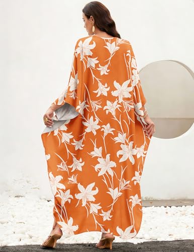 Image of MAKABO Kaftan Dresses for Women, V Neck Moo Moos Colorful Print Cover Ups Caftan Beach Dresses for Swimwear