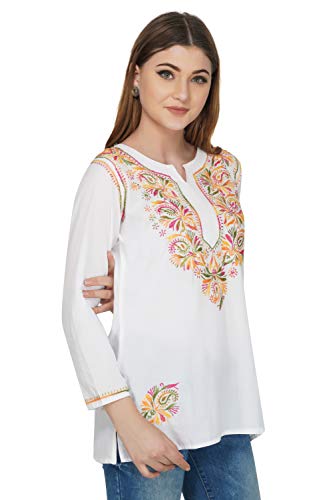 Image of Vahson Designer Hand Lucknowi Chikankari Embroidery Cotton Short Kurti for Women /Girls