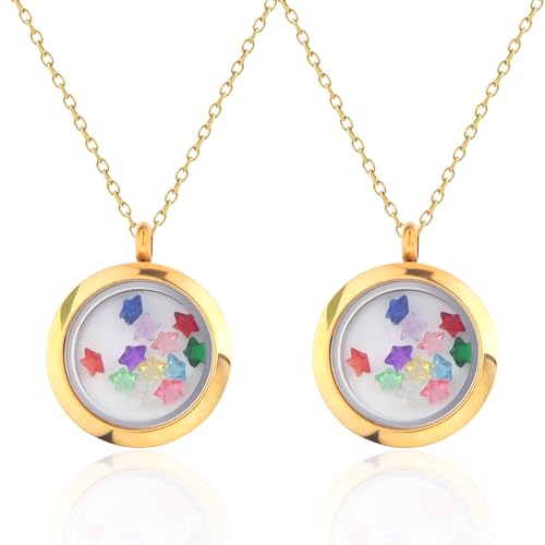Set of 2 Memory Locket Pendants Round Stainless Steel Memorial