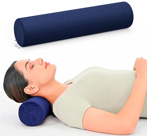Image of FOVERA Cervical Neck Roll Pillow for Neck Pain Relief - Memory Foam Neck Pillow for Bed | Round Neck Pillows for Sleeping | Bolster Pillow for Bed, Legs and Back (Navy Blue)