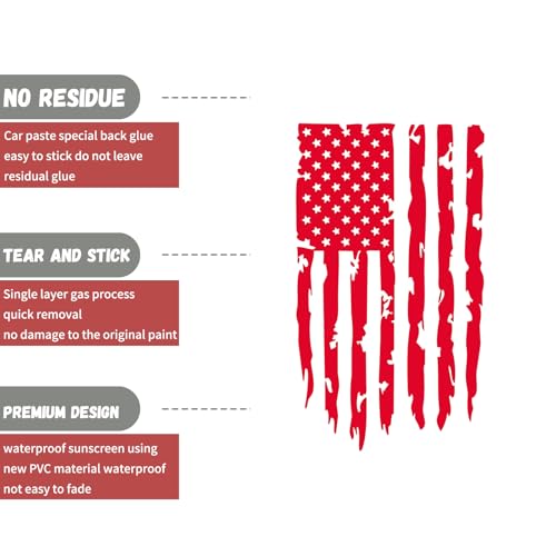 Image of 1 PC Distressed American Flag Vinyl Decal, 20.47x11.81 Inch US Flag Truck Tailgate Decal, Universal for Pickup Truck Tailgate Car Door Sides Windshield Decoration (Red)