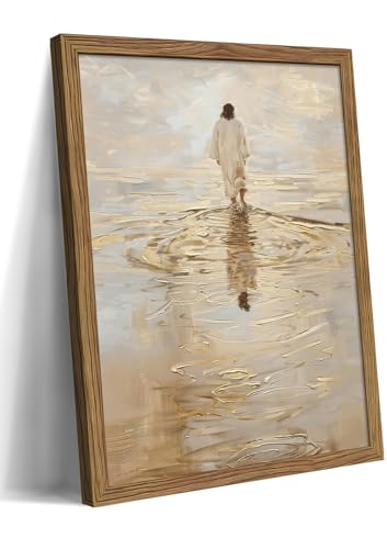 Framed Jesus Christ Walking on Water Wall Art, Christian Art,