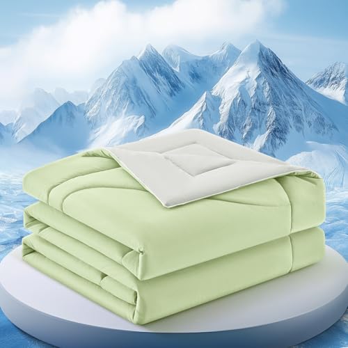 Image of Cooling Comforter Twin Size, Double-Sided Cooling Blanket for Hot Sleepers & Night Sweats, Arc-Chill Q-Max > 0.4 Breathable Ice Blanket, Lightweight Cold Comforter (68''x90'', Light Green)