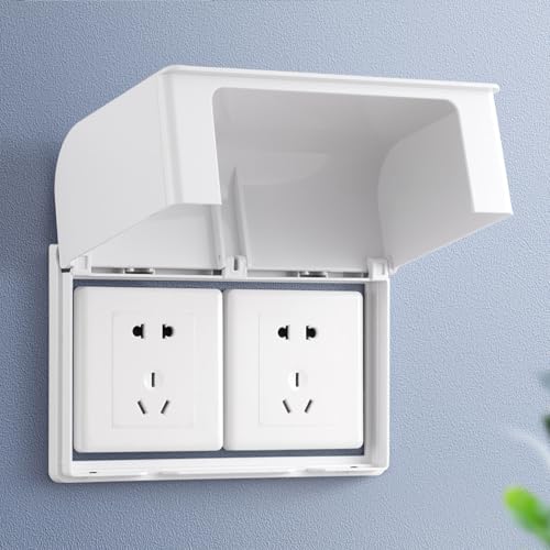 Image of Housoutil 2-Gang Waterproof Outlet Cover, Outdoor Plug Cover, Weatherproof Outlet Cover, Adhesive Outdoor Receptacle Cover, Receptacle Protector for for Home Improvement, 86 Type White