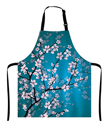 Wasach Spring Japanese Cherry Blossom Apron, Flowers Adjustable Neck Bib for Men Women,Suitable for Kitchen Cooking Waitress Chef