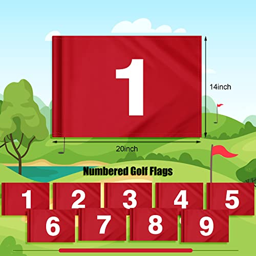 image for Oudain 9 Pieces Large Numbered Golf Flags with Tube Inserted 20''L x 1