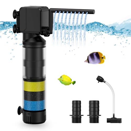 OMECO Aquarium Filter Innenfilter klein 1200L/H Aquarium Filterpumpe Leise 20W Einstellbarer Aquarienfilter mit Sauerstoffversorgung und Filtration Zubehör Aquarium Filter 60l 100l 200l Süß und Meer