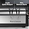 Narcissus Knife Sharpener, Professional 2 Stage Electric Knife Sharpener for Quick Sharpening & Polishing, with Scissors Sharpener and Metal Dust Collection Box, Stainless Steel, Silver