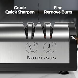 Narcissus Knife Sharpener, Professional 2 Stage Electric Knife Sharpener for Quick Sharpening & Polishing, with Scissors Sharpener and Metal Dust Collection Box, Stainless Steel, Silver