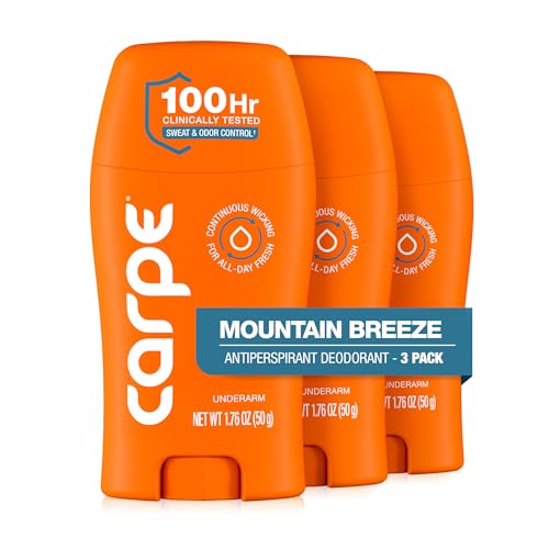 Image of Carpe Underarm Antiperspirant Deodorant for Men and Women - 100 Hour Sweat & Odor Control - Clinical Strength Deodorant for Men - Long Lasting Deodorant Antiperspirant - Mountain Breeze - 3 Pack
