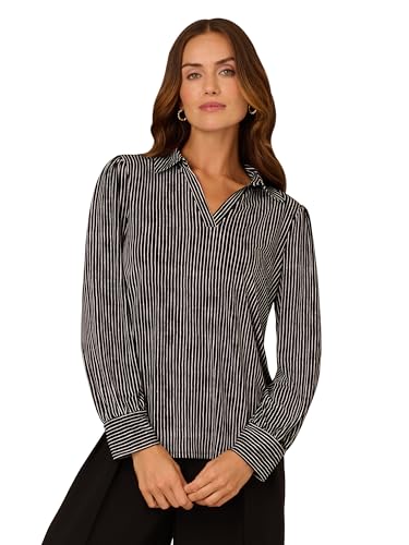 Image of Adrianna Papell Women's Print Collared V-Neck Knit Top
