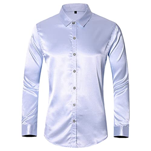 Chemise en satin bleu brillant homme coupe ajustée mariage fête XXL