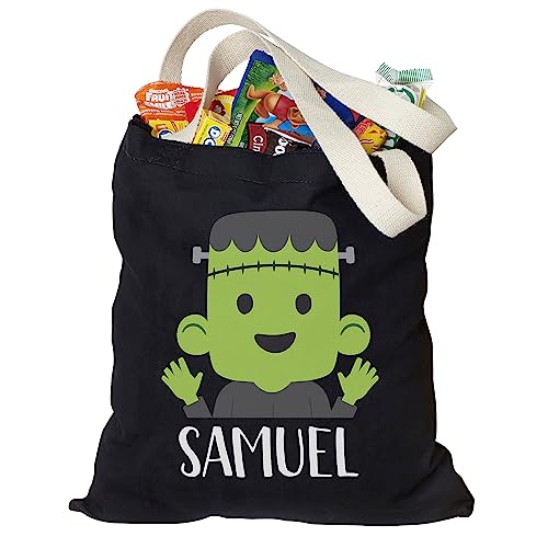 Personalization Universe Trick or Treat Frankie Halloween Candy Tote Bag, 100% Cotton, Machine Washable, Personalized Trick or Treat Bag for Kids, Shopping, and Grocery, 13