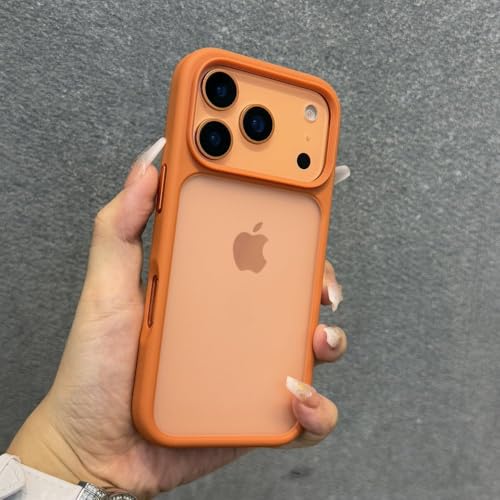 Coque iPhone 17 Pro Max orange mat transparent avec boutons en métal