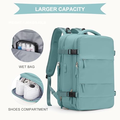 Image of coowoz Large Travel Backpack For Women Men, Carry On Backpack,Hiking Backpack Waterproof Outdoor Sports Rucksack Casual Daypack Expandable Heavy Duty Extra large Backpack Blue Expansion