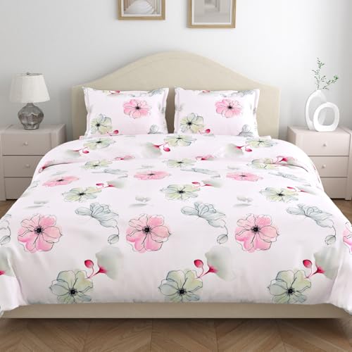Image of Haus & Kinder Bedsheet King Size 300 TC Tencel King Size Bedsheet Cotton, Flat Bedsheet for Kind Size Bed Silky-Soft (108x108 Inches) - Roseria Luxe