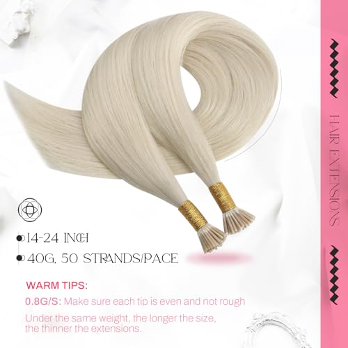 Image of Moresoo I Tip Hair Extensions Human Hair, Platinum Blonde, 24 Inch