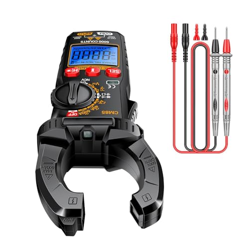 Pinza Amperimétrica,Medidor de Temperatura - 6000 Cuentas Pinza Amperimétrica Multifuncional con Función de Linterna y Luz Trasera para Voltaje CA/CC, Corriente, Temperatura, Capacitancia y