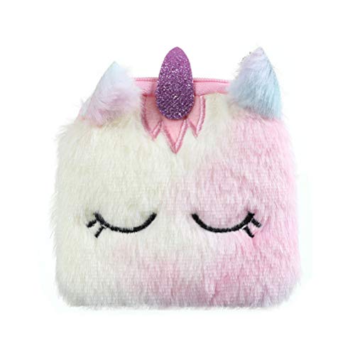 Leikance Cartoon Plush Unicorn Coin Purse,Cute Wallet Girl Clutch Bag Key Earphone Organizer Pouch Kids Gift