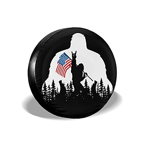 cozipink Bigfoot American Flag Camping Spare Tire Cover Wheel Protectors Weatherproof Wheel Covers Universal Fit for Trailer Rv SUV Truck Camper Travel Trailers Accessories 14in