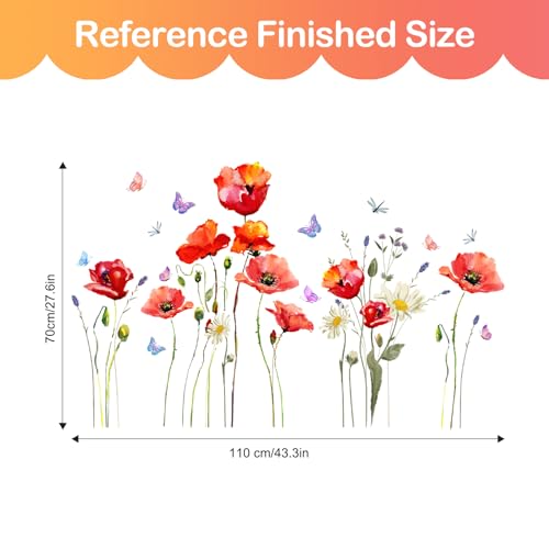 Vinilos decorativos Flores Rosas Rojas Tanlaby 3 hojas 30x60cm miniatura 5