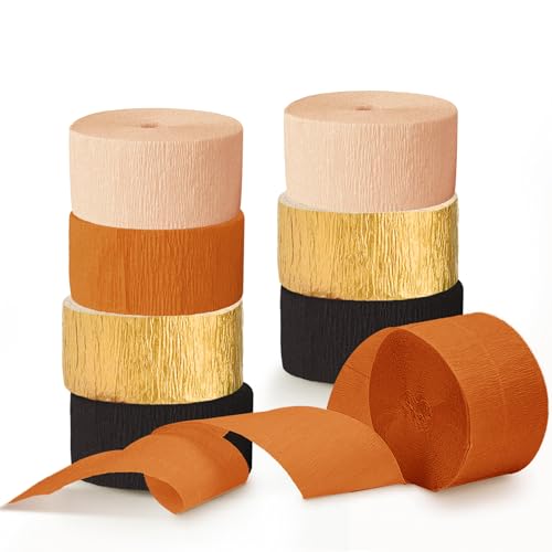 Image of Thanksgiving Party Decorations, 8 Rolls Black Orange Gold Crepe Paper Streamers, Paper Tassels Party Streamer for Fall Autumn Thanksgiving Day Halloween Party Decoration