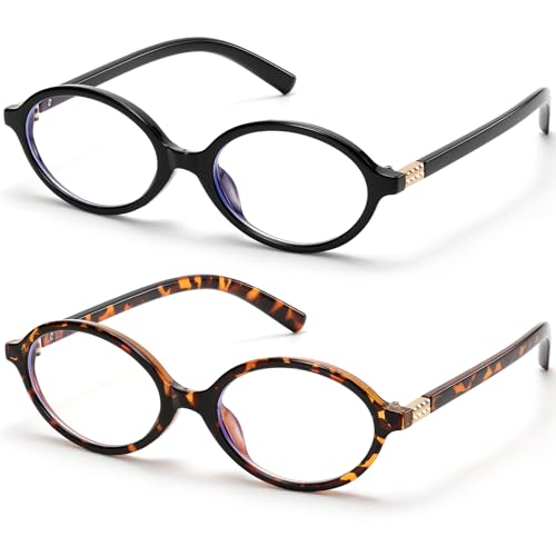 Retro Oval Blue Light Glasses for Women Fashion Computer Glasses, Bluelight Blocking Eyewear 2 Pack Vintage Frame