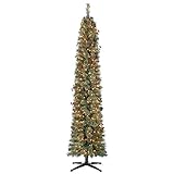 Home Heritage Stanley 7 Ft Skinny Slim Pencil Artificial Pine Pre-Lit and Decorated Christmas Tree with White Lights