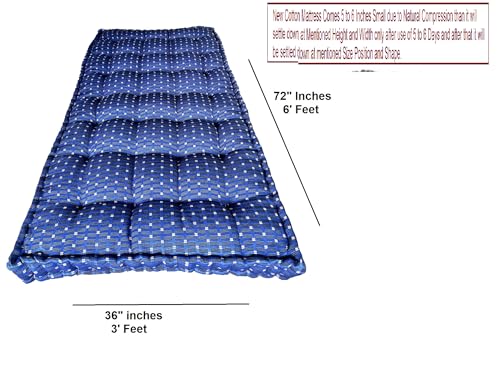Image of Adim's Traditional Indian Premium Blue Gadda Box Mattress, 3x6 Feet | Medium Firm, Cotton Quilt, Handcrafted, Floor Bedding