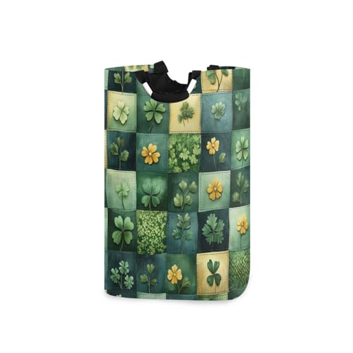 Jihqo Laundry Hamper Basket St Patrick's Clover Pattern Collapsible Nursery Storage Bin Waterproof Clothing Baskets for Home Bedroom Bathroom Washing Room