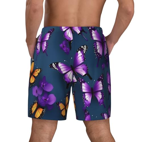 Beautiful Purple Butterfly Men's Soft Double Swim Shorts, Lounge Swiming Shorts Pants Breathable Summer4