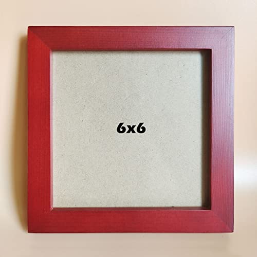 Image of 6x6 Picture Frames RED Solid Wood Frame, Plastic Panel (Film Needs to be Removed) Table or Wall.Front Window Opening 5.5x5.5 inch.