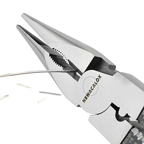 Needle Nose Pliers Industrial Multi-Tool Pliers with Wire Stripper/Crimper/Cutter Function, NEWACALOX Big Heavy Duty Plier, 8-1/2 inch (Multicolored)