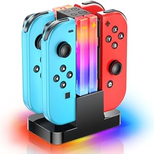 Switch Controller Charger Dock Compatible with Nintendo Switch for Joycons & OLED Model with 6 RGB Light Mode, Charging Station for Wii Skins with Type-C Cable
