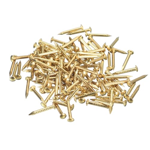QUARKZMAN 120 Pcs Petits Clous en Laiton 1,2mmx10mm(DxL) Petits Clous Clous de Quincaillerie Petits Clous pour Boîtes Décoratives DIY Accessoires de Maison, Tonalité Laiton