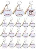 Taiyin 18 Sets Baseball Acrylic Keychain Bulk for Sublimation Vinyl Sticker DIY Ball Bag Tag, Sports Party Favors, Mini Ball Charms for Boys Team Gifts