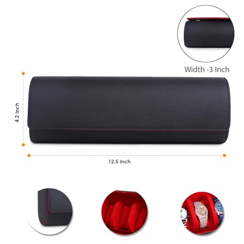 Image of essart 5-Slot Watch Roll Travel Organizer - Premium PU Leather Watch Storage Case, Portable Travel Watch Roll for Men & Women, & Gift Box
